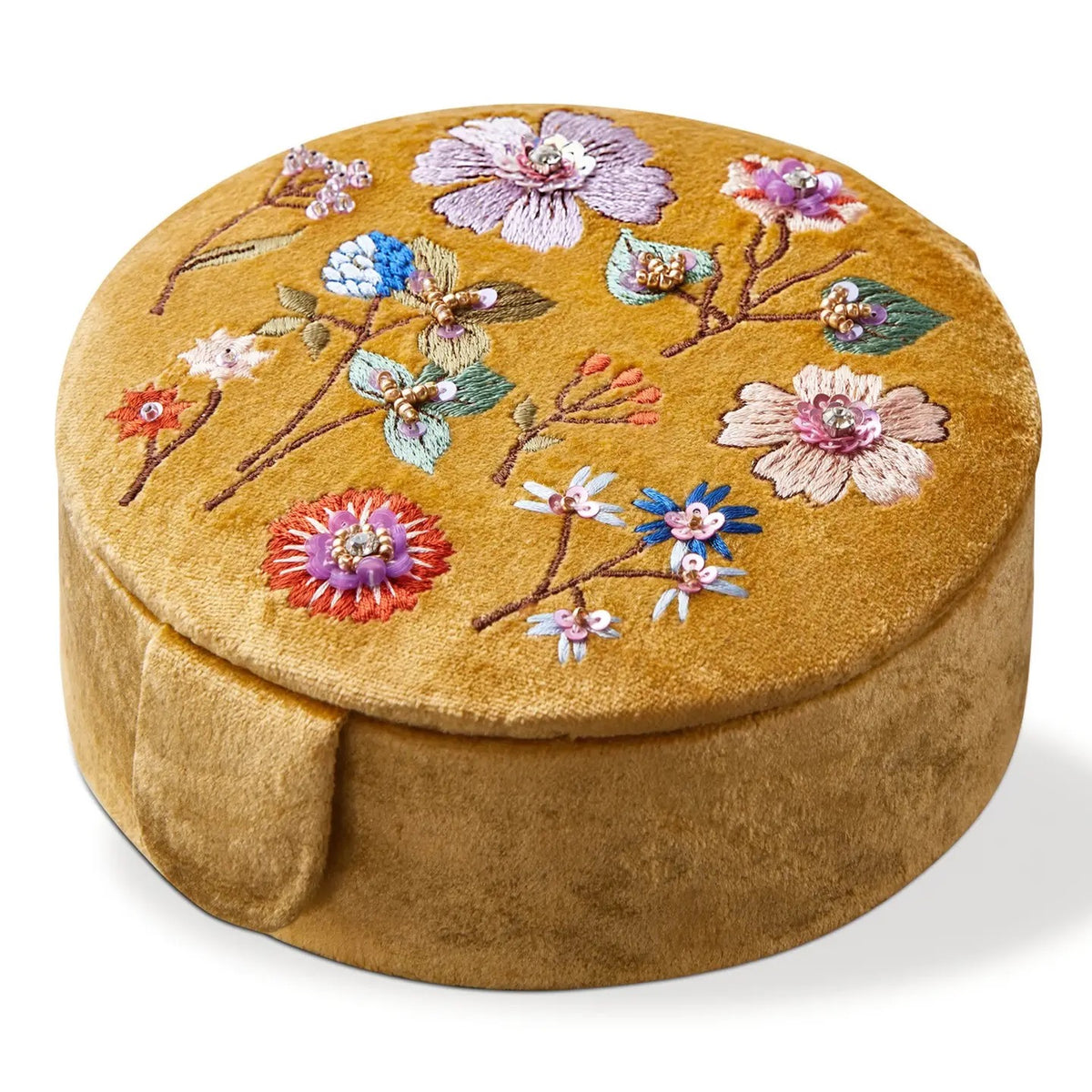 Floral Embroidered Round Boxt