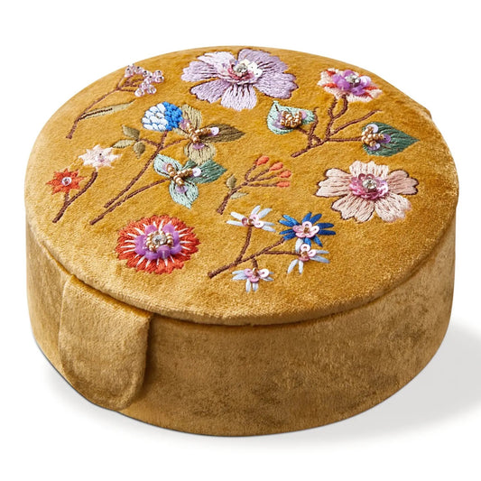 Floral Embroidered Round Boxt