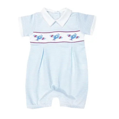 "Airplanes" Smocked Pima Cotton Romper