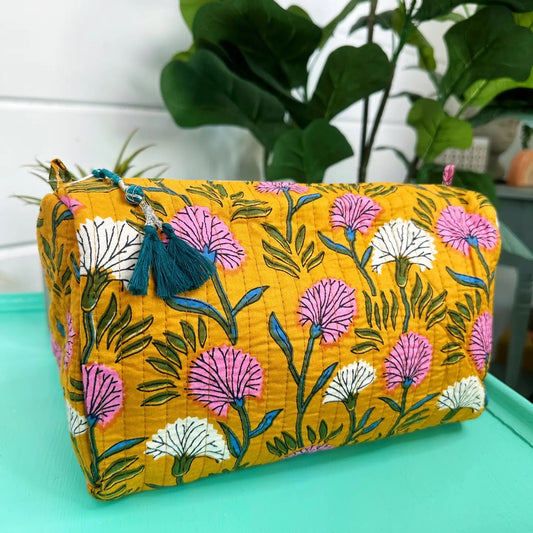 Quilted Cosmetic Toiletry Bag - Marigold Floral