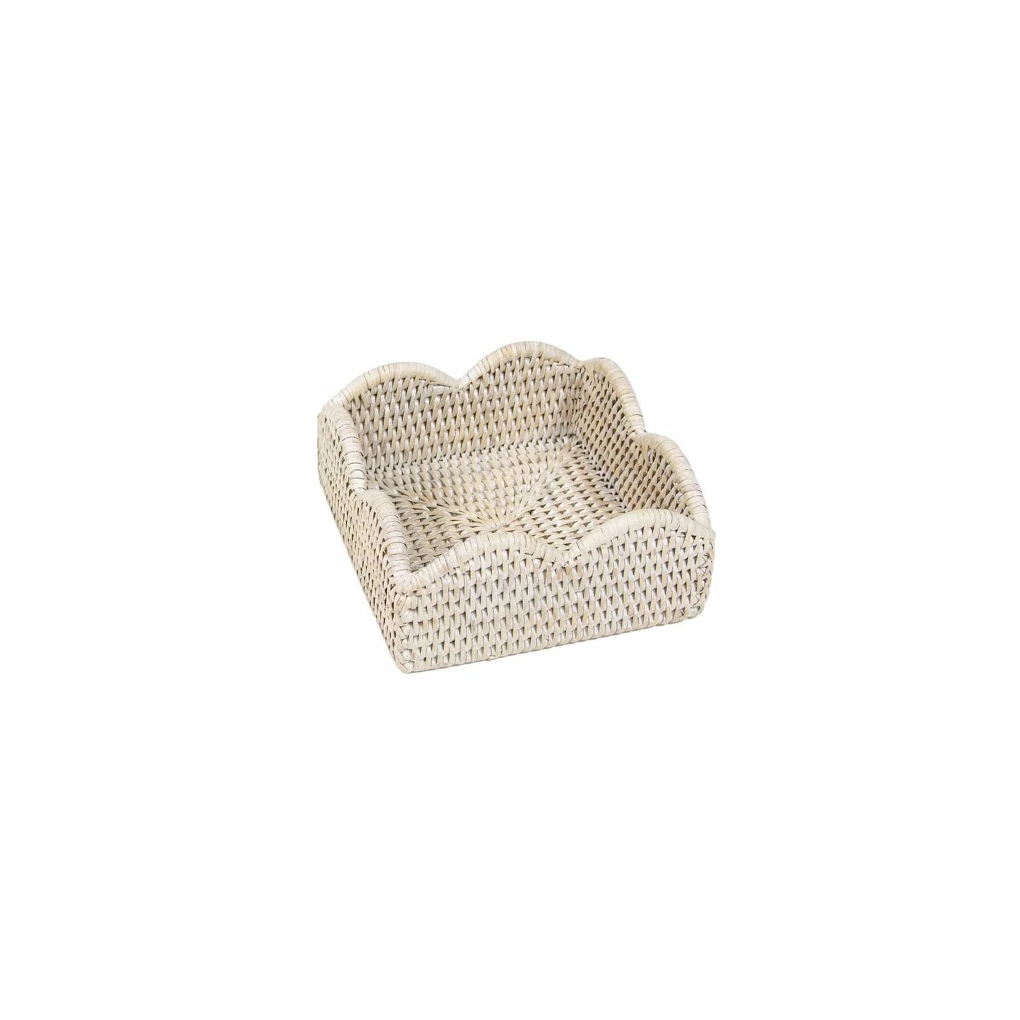 Rattan Scalloped Cocktail Napkin Holder - Cream