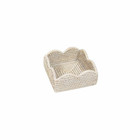 Rattan Scalloped Cocktail Napkin Holder - Cream