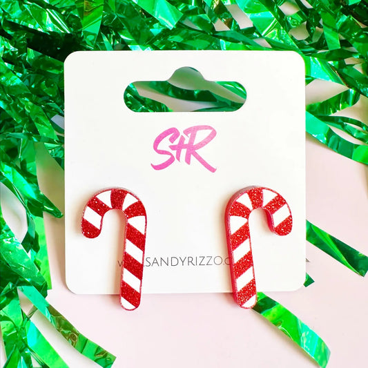 Red and White Acrylic Candy Cane Studs