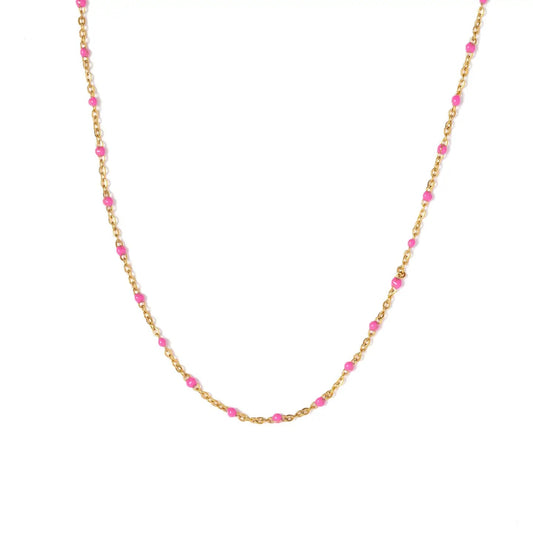 Enamel Bead Necklace - Pink