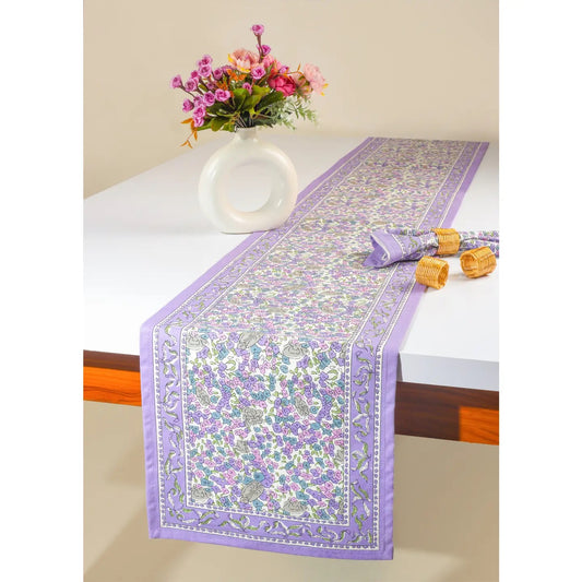 Lavender Blossom Block Print Cotton Table Runner