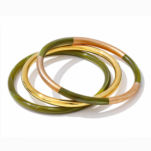 Olive and Gold Simple Statement Bangle Set