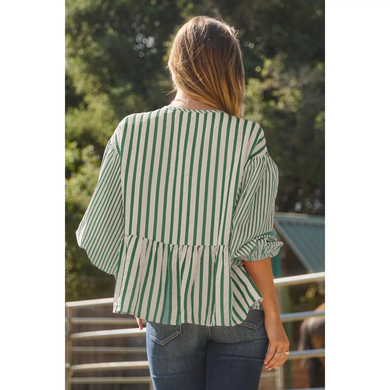 Textured Stripe Tie Blouse