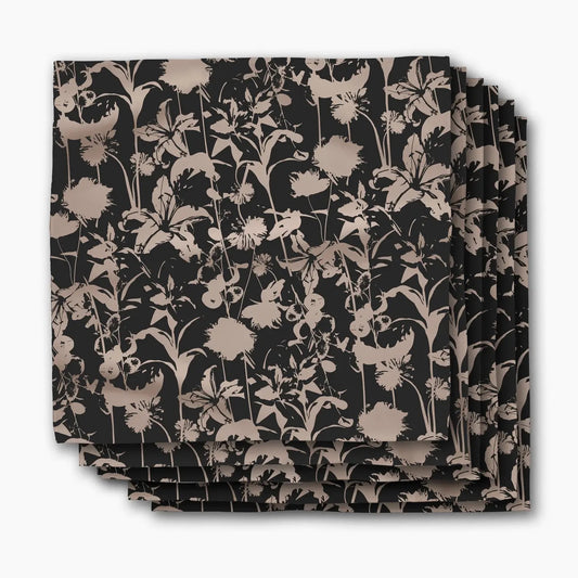 Inverted Floral Black Dinner Napkins