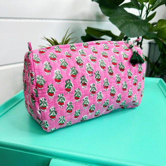Quilted Cosmetic Bag - Pink Floral
