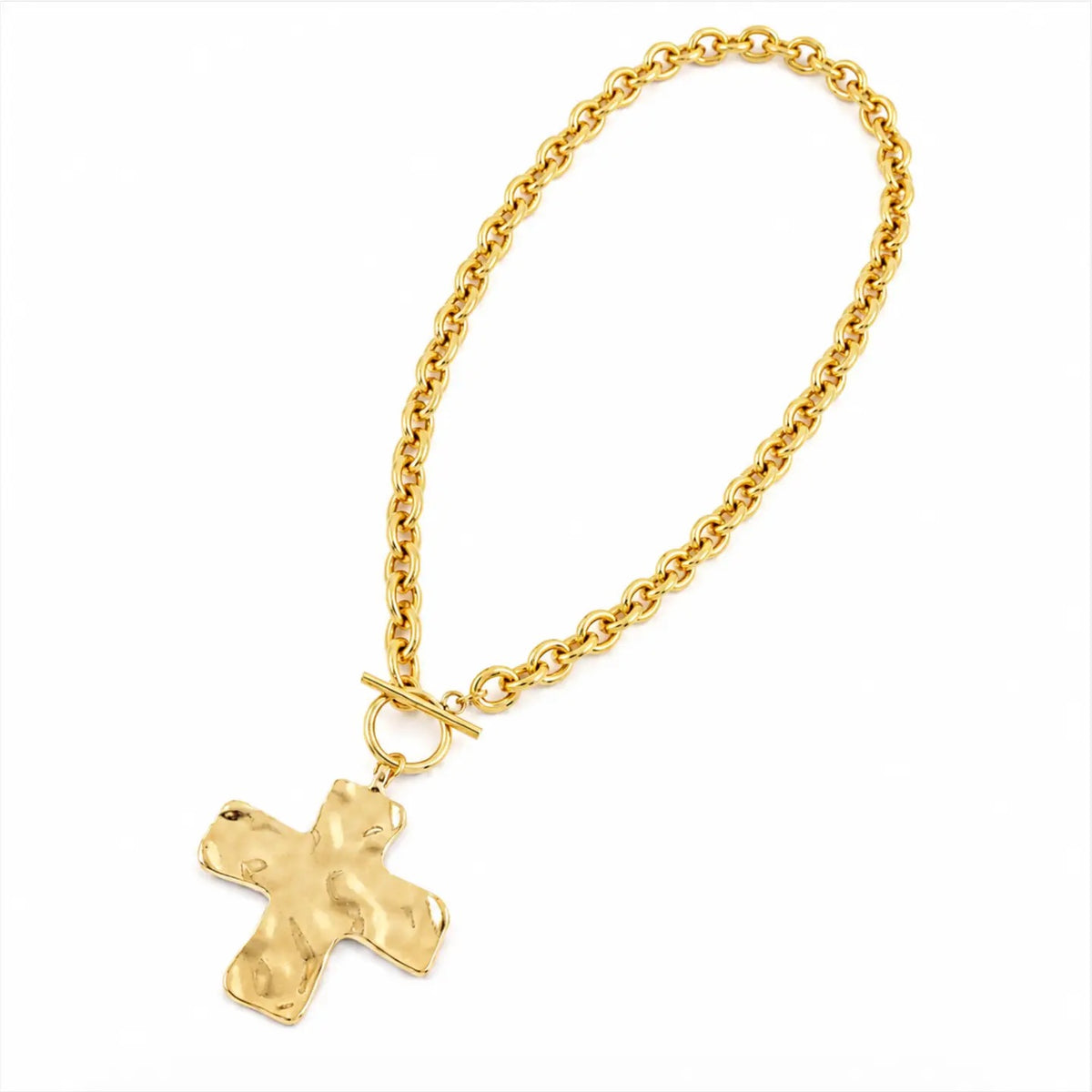 Hammered Cross Chain Necklace