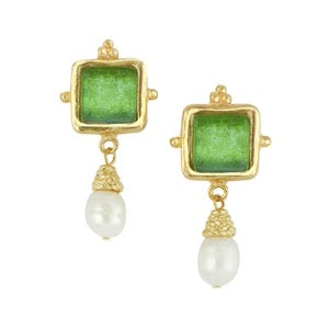 Madeline Pearl Drop Earrings - Emerald