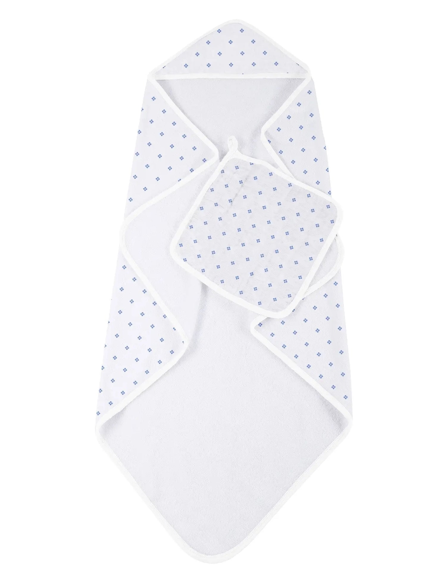 Periwinkle Diamond Polka Dot Hooded Towel and Washcloth Set