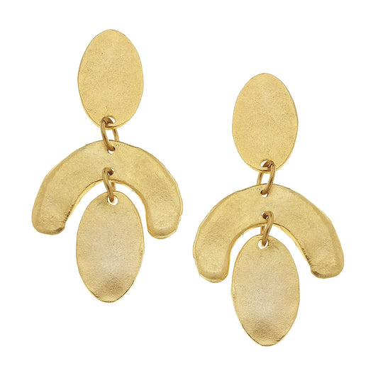 Gold Oval and Curve Earrings