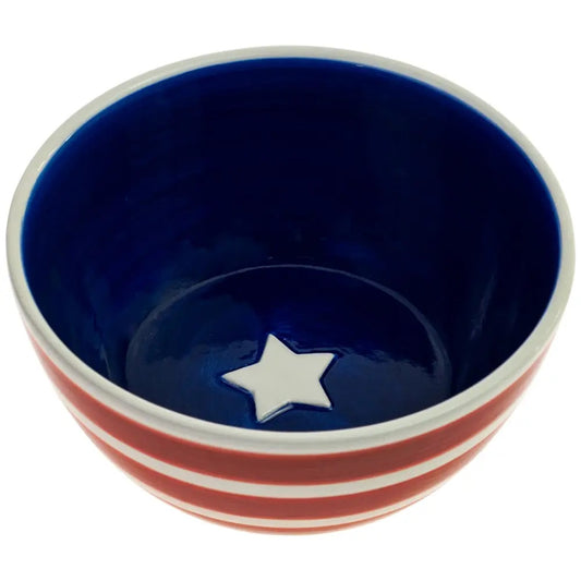 Red Stripe Blue Star Ceramic Bowl