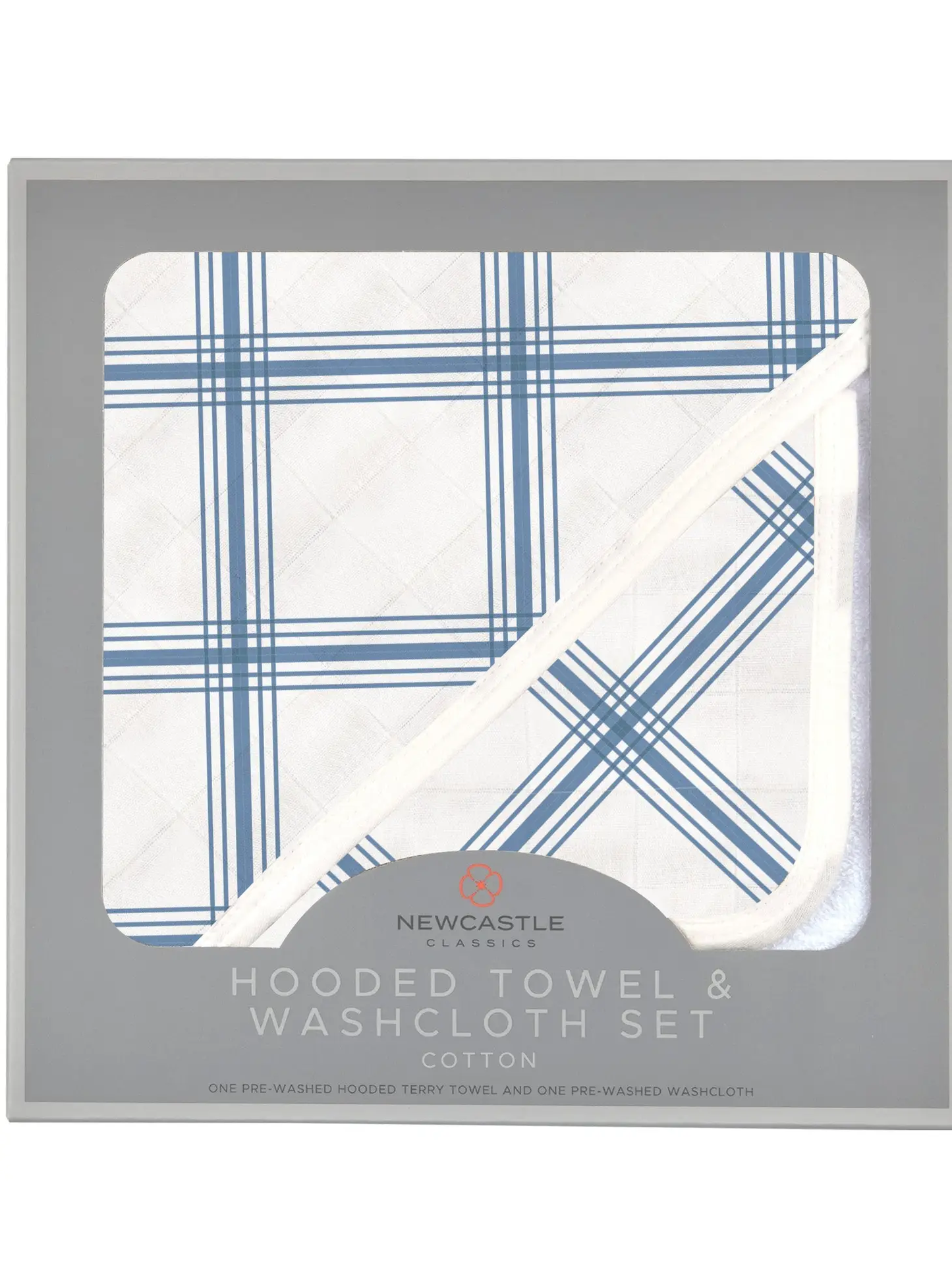 Blue Buffalo Check Plaid Hooded Towel and Washcloth Set