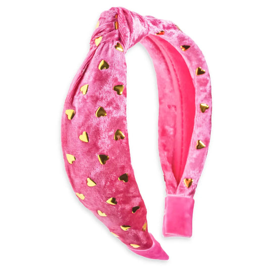 Kids Gold Heart Studded Velvet Knot Headband