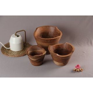 Acacia Wood Bowl With Organic Design - Set Of 3